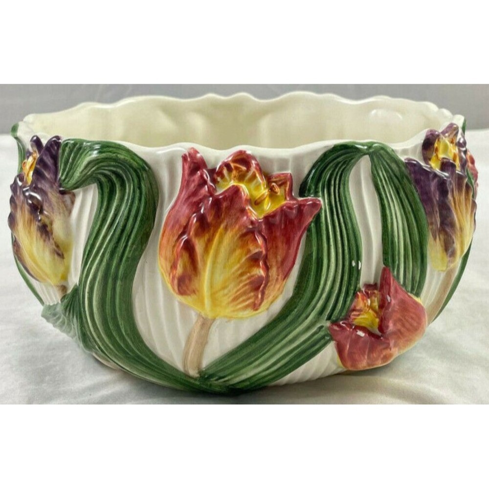 Tulip Floral Planter Fitz & Floyd Spring Oval Vintage Ceramic Bowl 4x7x6"